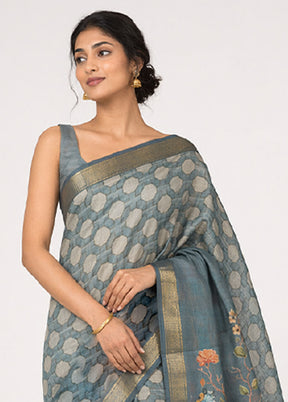 Green Tussar Silk Saree With Blouse Piece