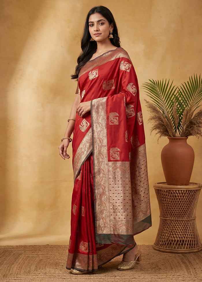 Red Katan Silk Saree With Blouse Piece