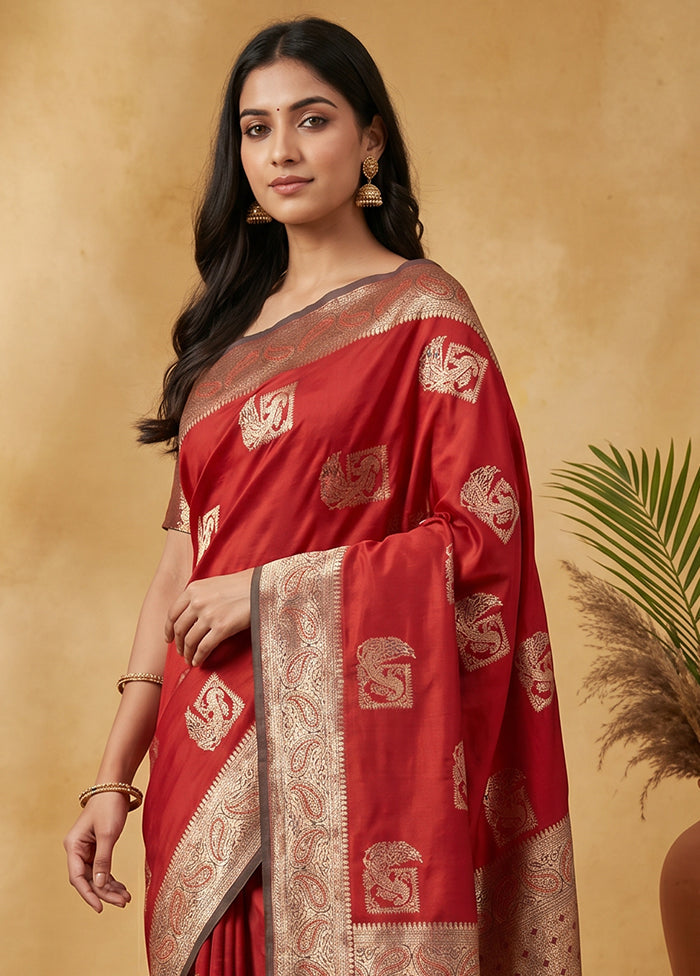 Red Katan Silk Saree With Blouse Piece