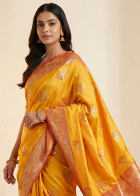Yellow Katan Silk Saree With Blouse Piece