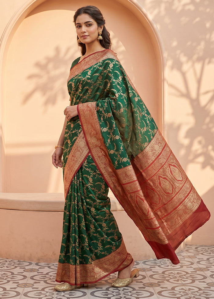 Green Katan Silk Saree With Blouse Piece