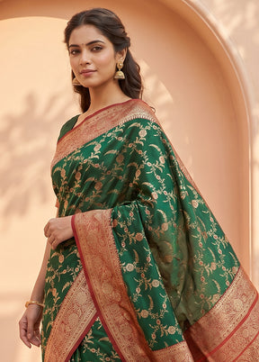 Green Katan Silk Saree With Blouse Piece