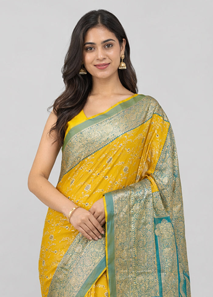Yellow Katan Silk Saree With Blouse Piece