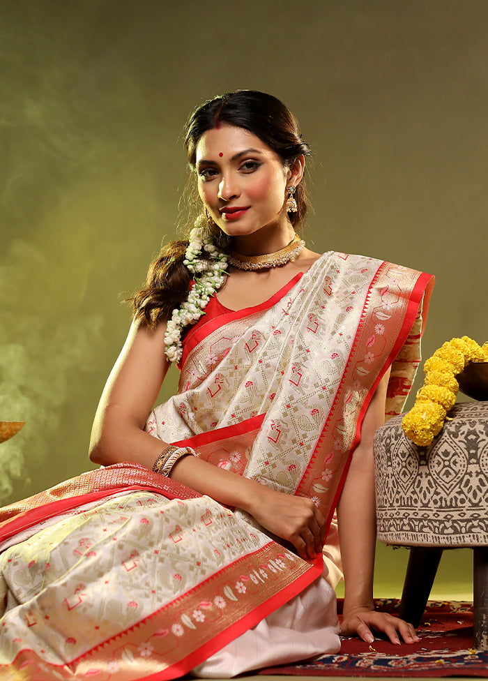 White Dupion Silk Saree With Blouse Piece