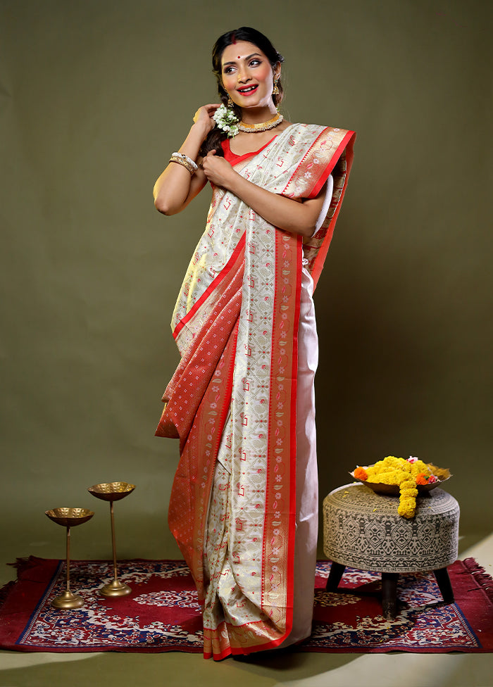 White Dupion Silk Saree With Blouse Piece