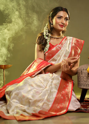 White Dupion Silk Saree With Blouse Piece