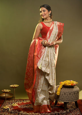 White Dupion Silk Saree With Blouse Piece