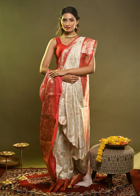 White Dupion Silk Saree With Blouse Piece