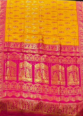 Yellow Baluchari Silk Saree With Blouse Piece