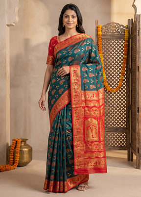 Green Baluchari Silk Saree With Blouse Piece