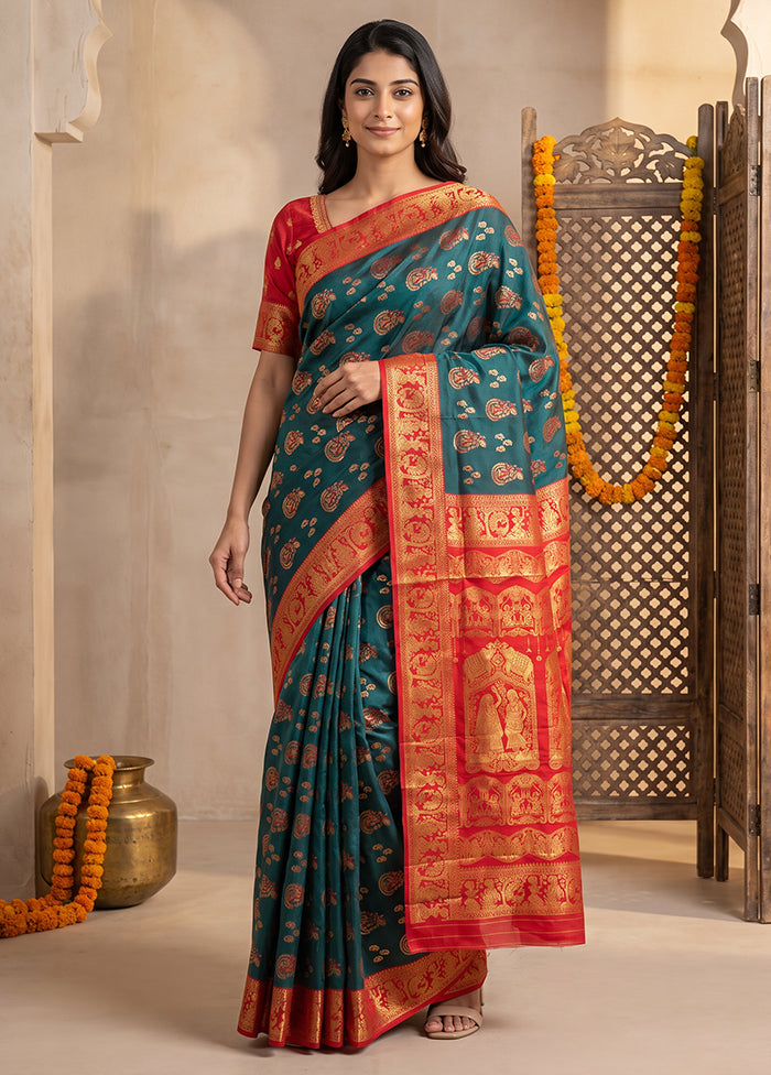 Green Baluchari Silk Saree With Blouse Piece