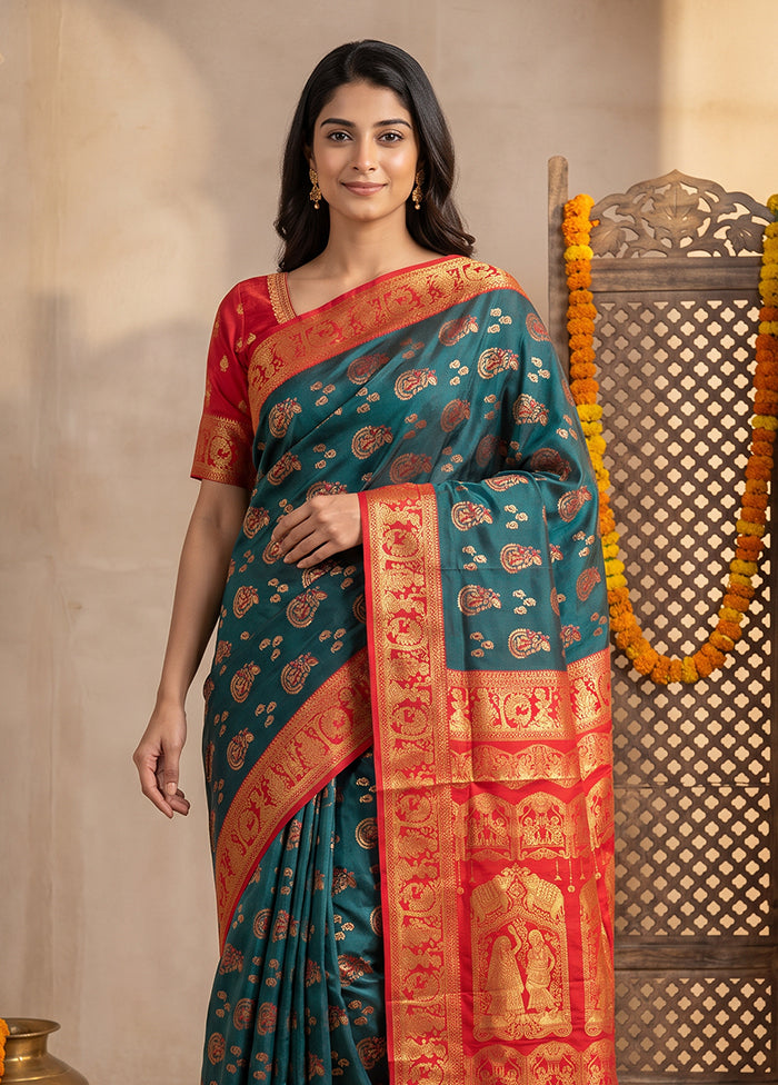 Green Baluchari Silk Saree With Blouse Piece