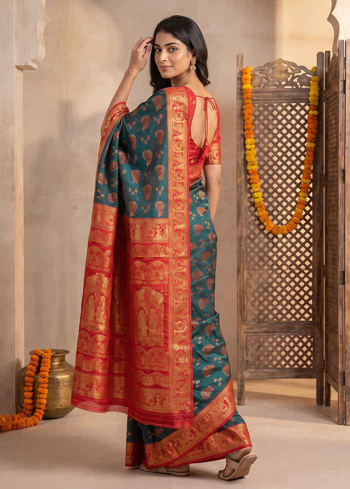 Green Baluchari Silk Saree With Blouse Piece