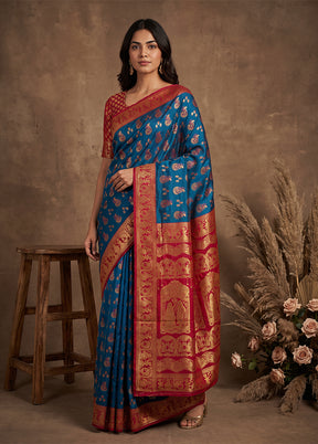 Blue Baluchari Silk Saree With Blouse Piece