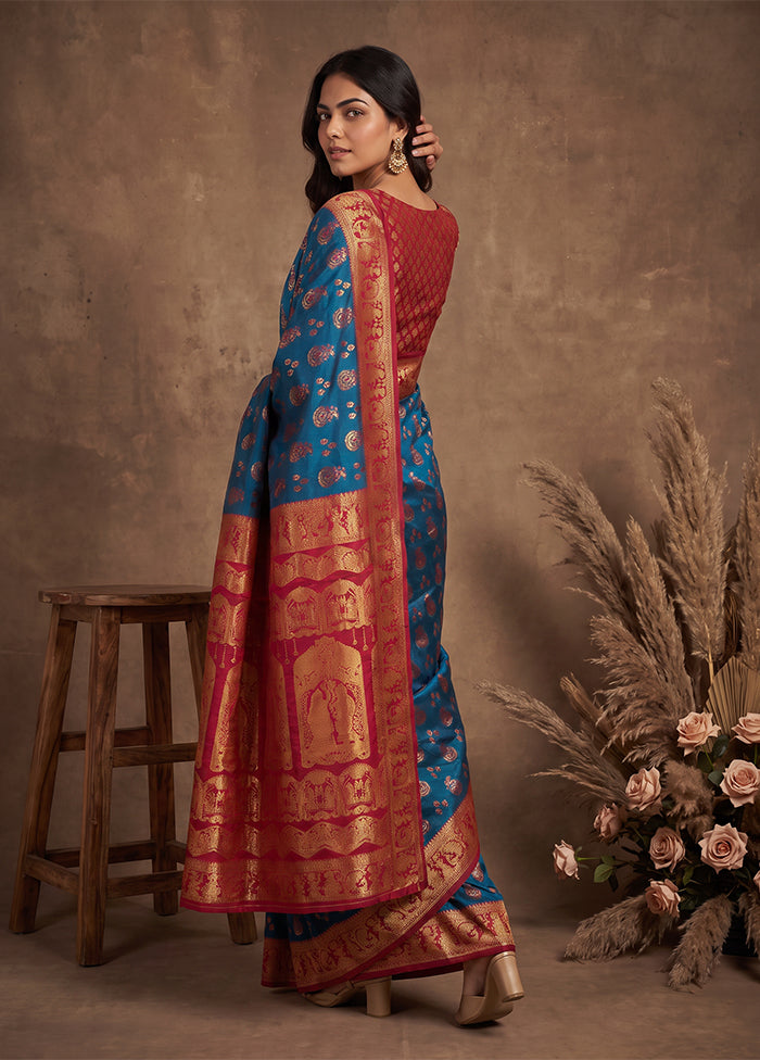 Blue Baluchari Silk Saree With Blouse Piece