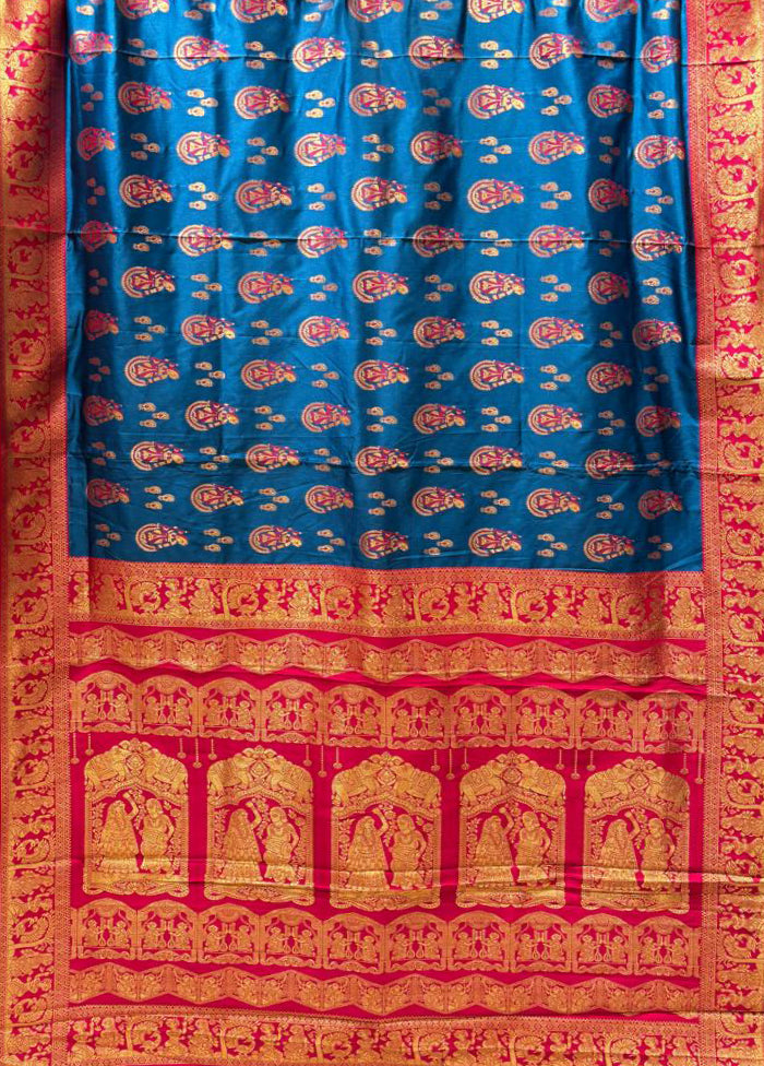 Blue Baluchari Silk Saree With Blouse Piece