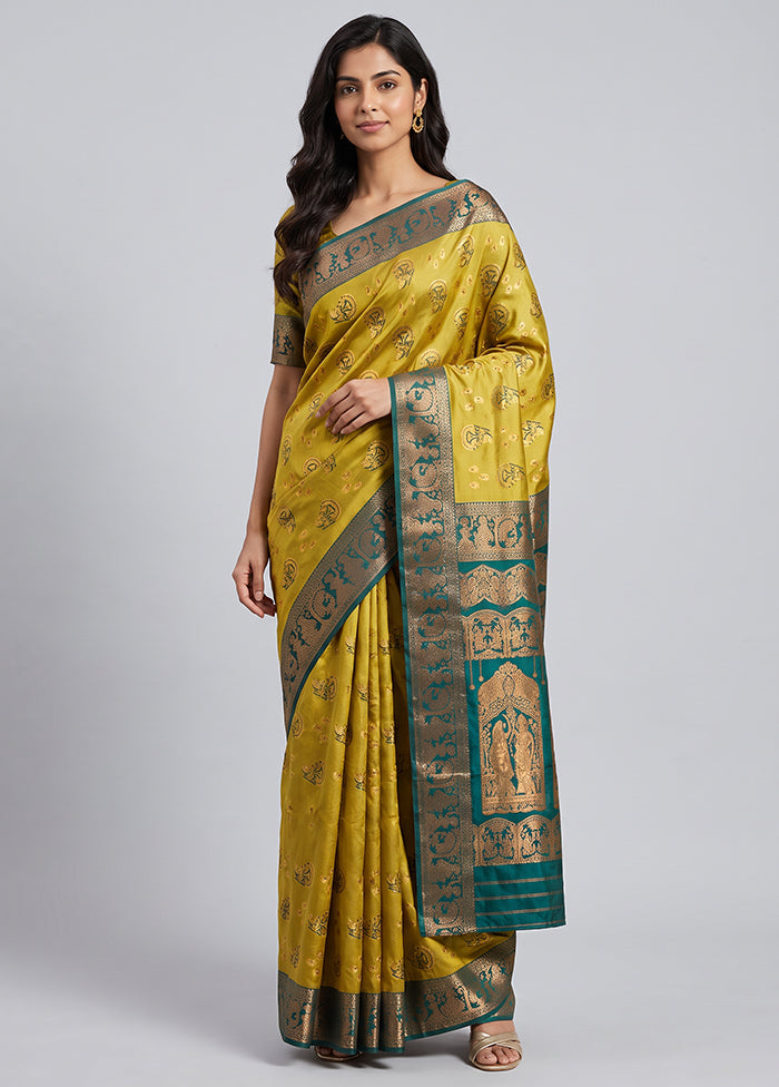 Green Baluchari Silk Saree With Blouse Piece