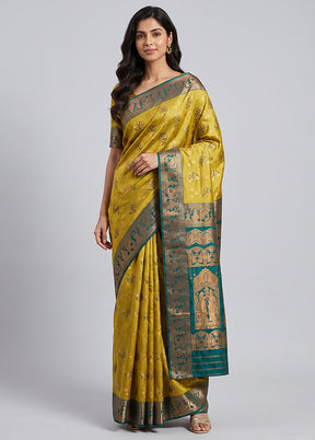 Green Baluchari Silk Saree With Blouse Piece