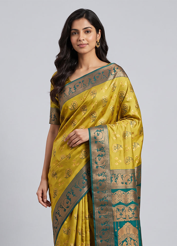 Green Baluchari Silk Saree With Blouse Piece