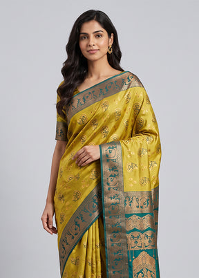 Green Baluchari Silk Saree With Blouse Piece
