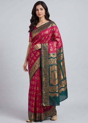 Pink Baluchari Silk Saree With Blouse Piece