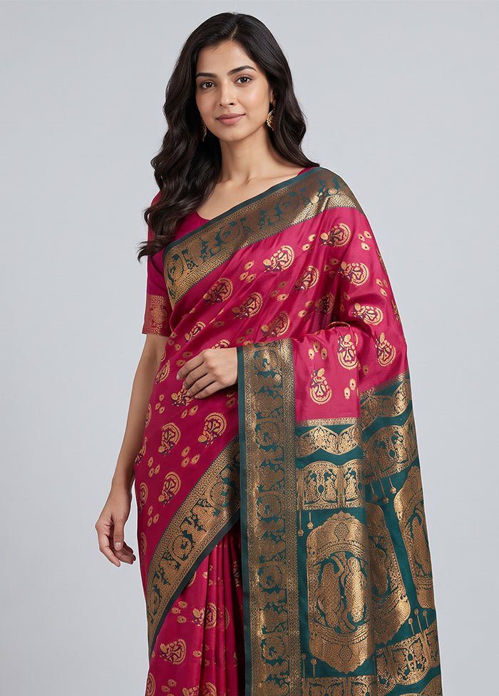 Pink Baluchari Silk Saree With Blouse Piece