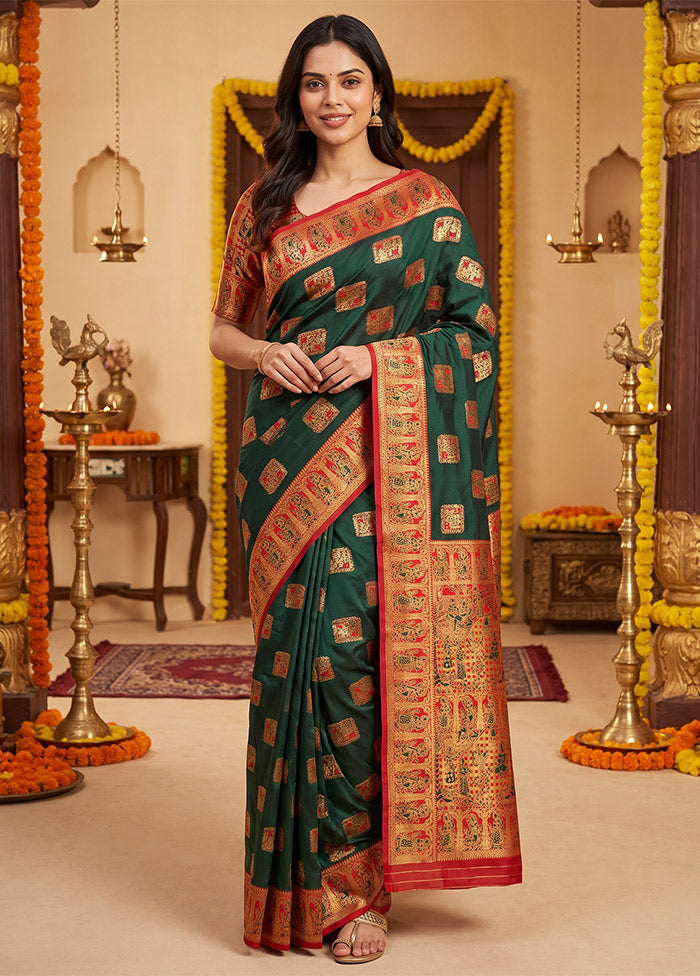 Green Baluchari Silk Saree With Blouse Piece