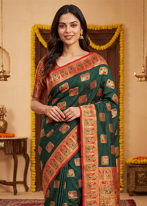 Green Baluchari Silk Saree With Blouse Piece