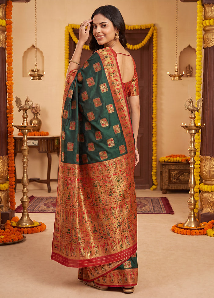 Green Baluchari Silk Saree With Blouse Piece
