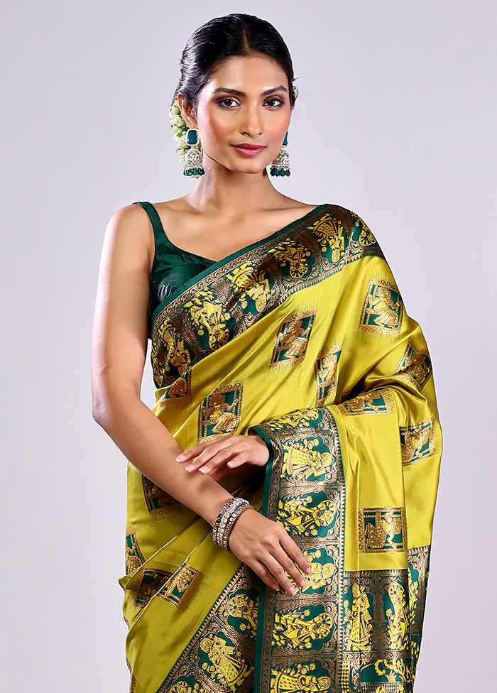 Green Baluchari Silk Saree With Blouse Piece