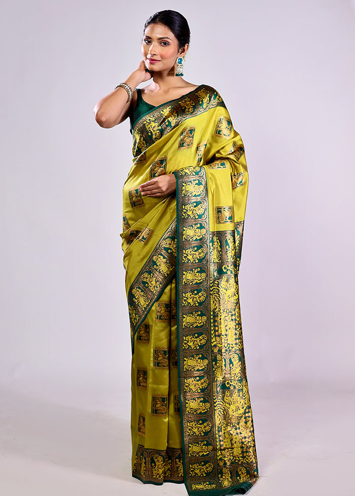 Green Baluchari Silk Saree With Blouse Piece