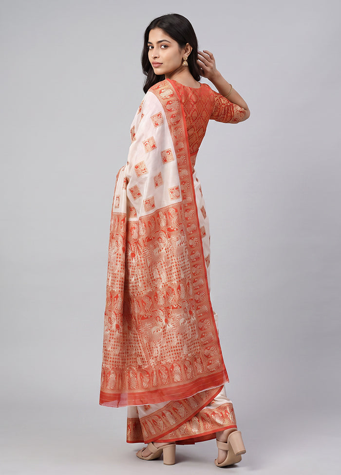White Baluchari Silk Saree With Blouse Piece