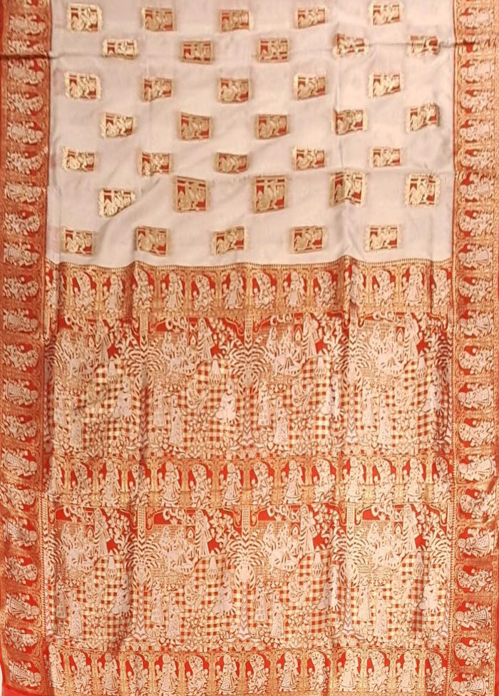 White Baluchari Silk Saree With Blouse Piece