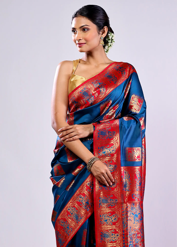 Blue Baluchari Silk Saree With Blouse Piece