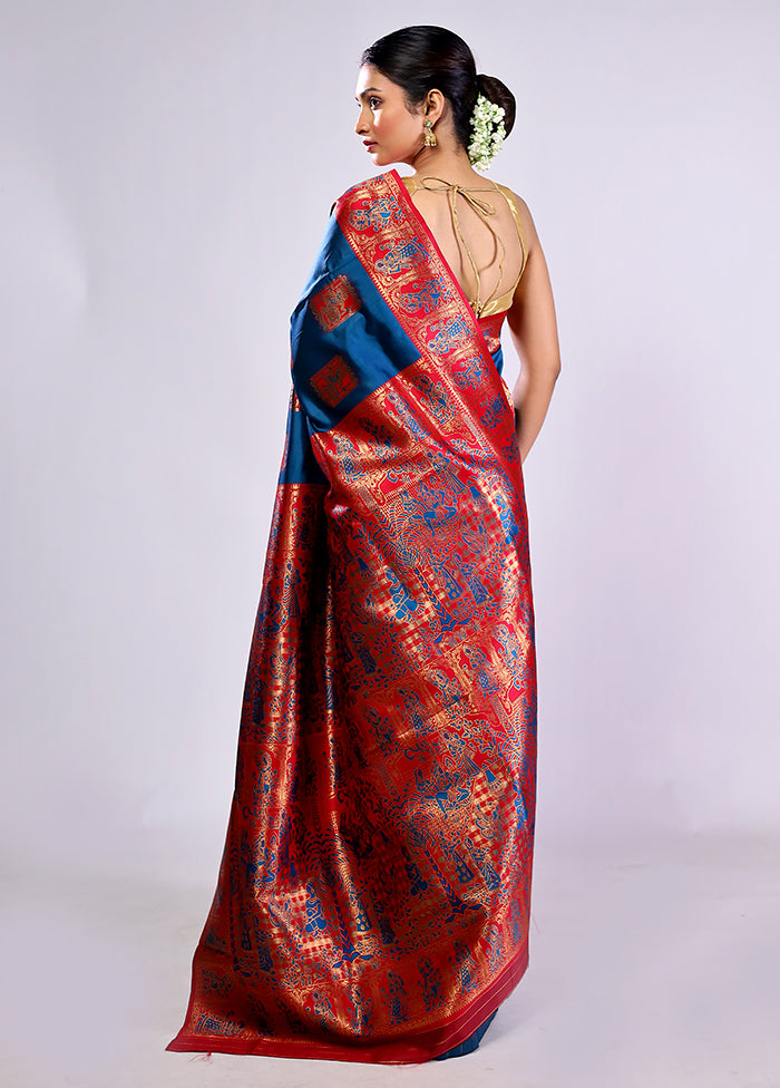 Blue Baluchari Silk Saree With Blouse Piece