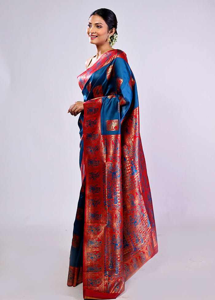 Blue Baluchari Silk Saree With Blouse Piece