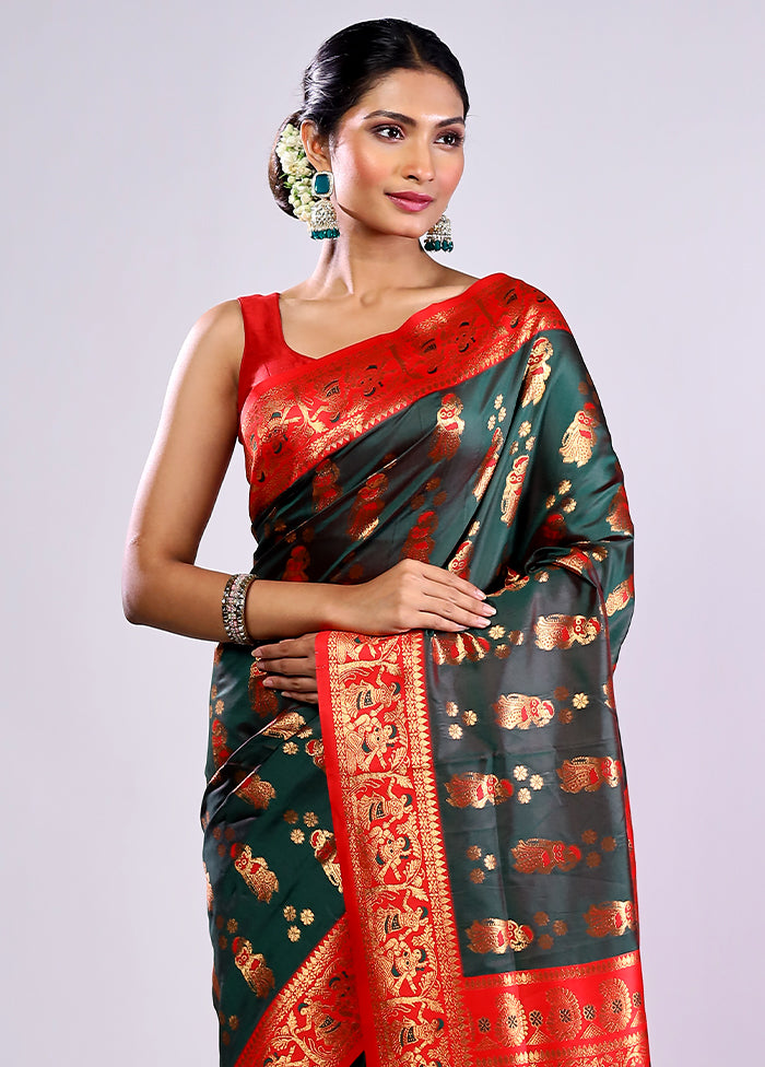 Green Baluchari Silk Saree With Blouse Piece