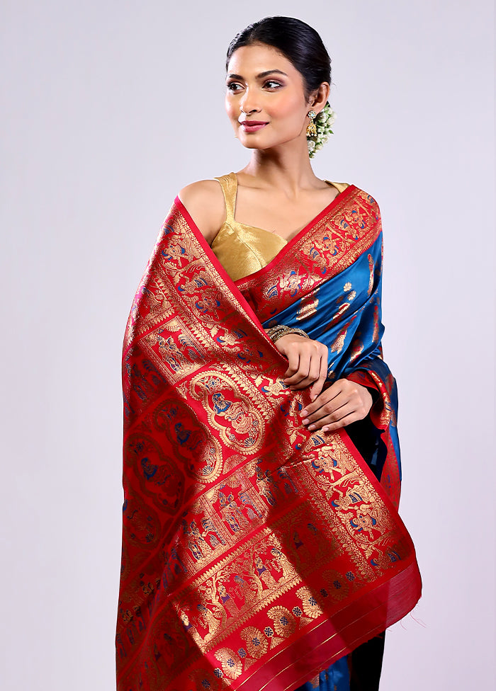 Blue Baluchari Silk Saree With Blouse Piece