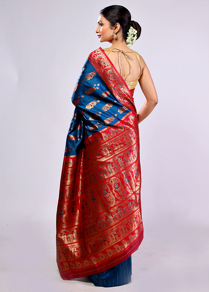 Blue Baluchari Silk Saree With Blouse Piece