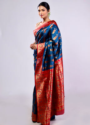 Blue Baluchari Silk Saree With Blouse Piece