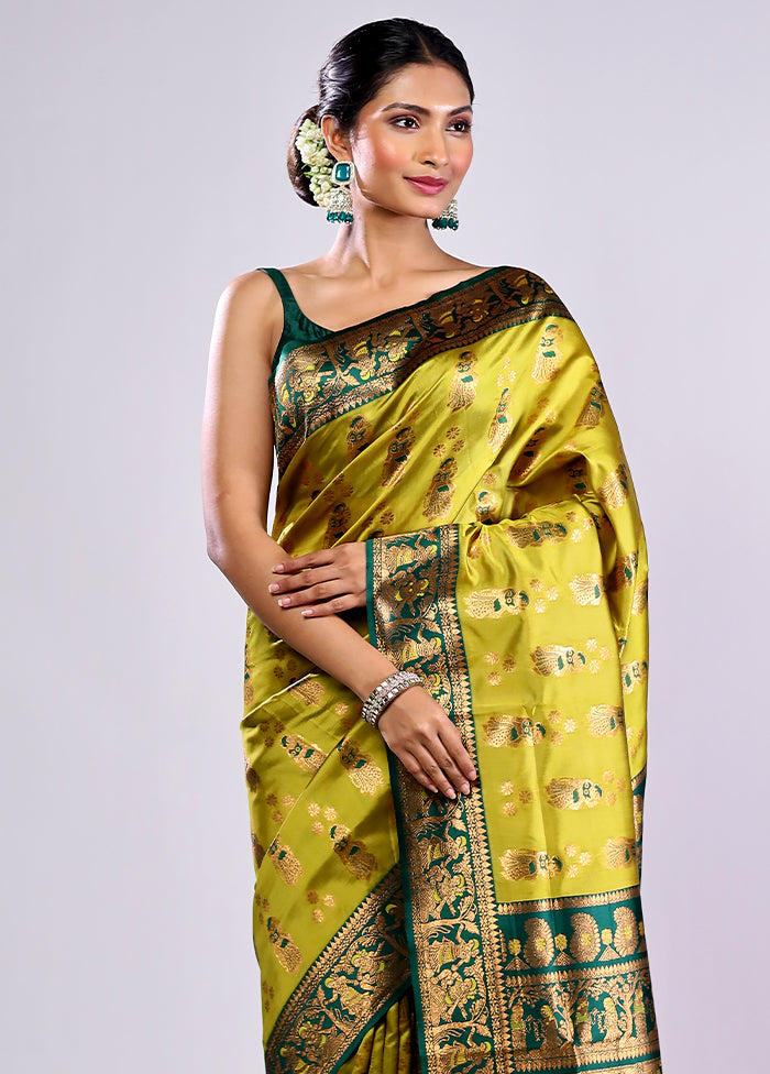 Green Baluchari Silk Saree With Blouse Piece