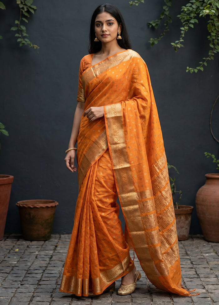 Orange Dupion Silk Saree With Blouse Piece