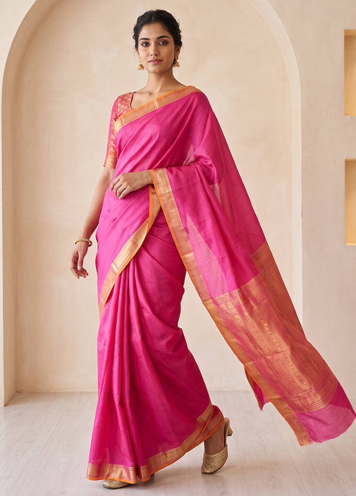 Pink Handloom Kanchipuram Pure Silk Saree With Blouse Piece