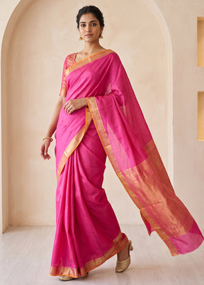 Pink Handloom Kanchipuram Pure Silk Saree With Blouse Piece