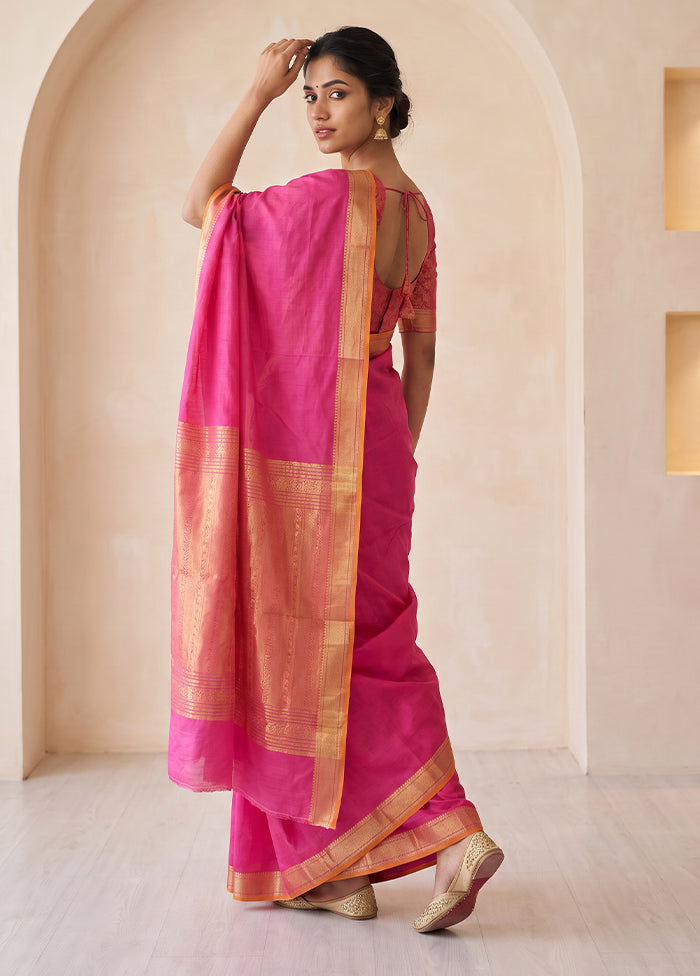 Pink Handloom Kanchipuram Pure Silk Saree With Blouse Piece