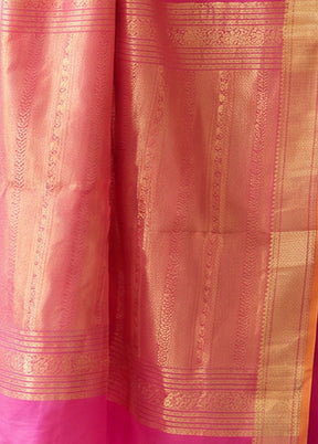 Pink Handloom Kanchipuram Pure Silk Saree With Blouse Piece