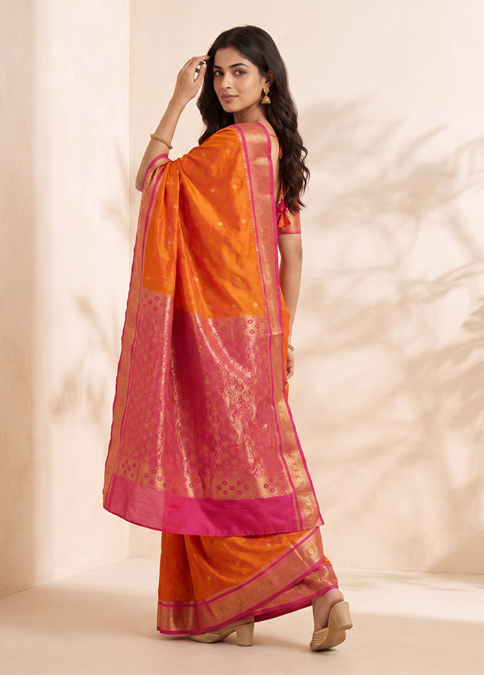 Rust Handloom Kanjivaram Pure Silk Saree With Blouse Piece
