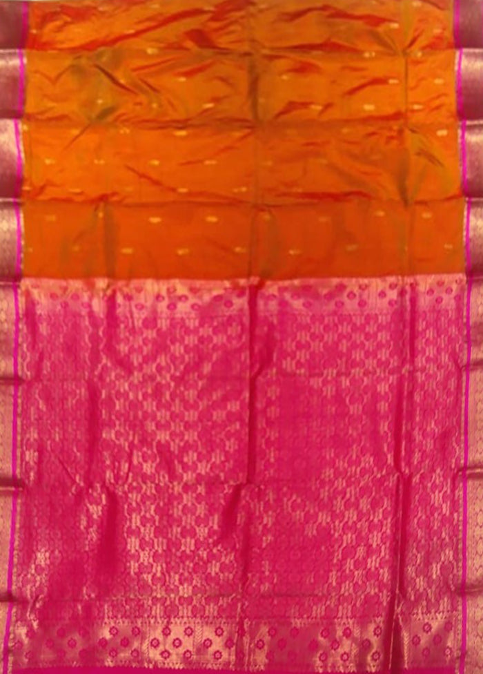 Rust Handloom Kanjivaram Pure Silk Saree With Blouse Piece