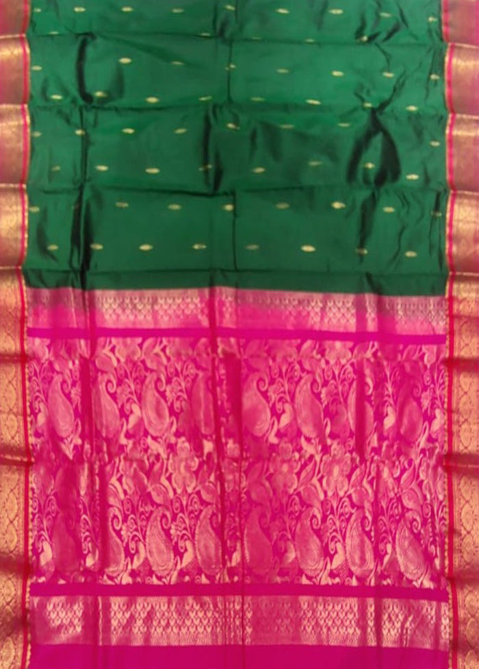 Green Handloom Kanjivaram Pure Silk Saree With Blouse Piece