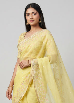 Yellow Organza Saree With Blouse Piece